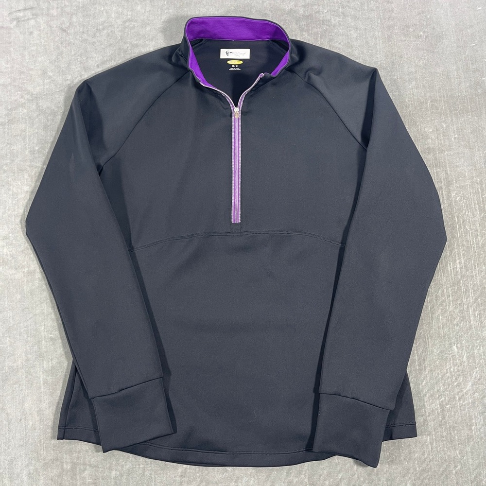 Greg Norman Play Dry Womens Medium Black Purple Quarter 1/4 Zip Golf Pullover